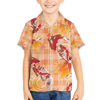 Orange Palaka Hawaii Aloha Family Matching Long Sleeve Bodycon Dress and Hawaiian Shirt Koi Pond Mix Japanese Maple - Polynesian Pride