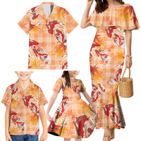 Orange Palaka Hawaii Aloha Family Matching Mermaid Dress and Hawaiian Shirt Koi Pond Mix Japanese Maple - Polynesian Pride