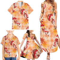 Orange Palaka Hawaii Aloha Family Matching Summer Maxi Dress and Hawaiian Shirt Koi Pond Mix Japanese Maple - Polynesian Pride