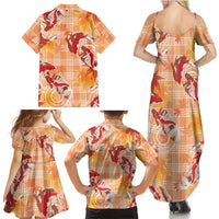 Orange Palaka Hawaii Aloha Family Matching Summer Maxi Dress and Hawaiian Shirt Koi Pond Mix Japanese Maple - Polynesian Pride