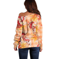 Orange Palaka Hawaii Aloha Off Shoulder Sweater Koi Pond Mix Japanese Maple - Polynesian Pride