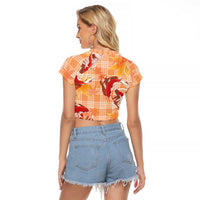 Orange Palaka Hawaii Aloha Raglan Cropped T Shirt Koi Pond Mix Japanese Maple LT7 - Polynesian Pride