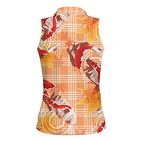 Orange Palaka Hawaii Aloha Women Sleeveless Polo Shirt Koi Pond Mix Japanese Maple - Polynesian Pride