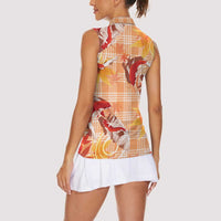 Orange Palaka Hawaii Aloha Women Sleeveless Polo Shirt Koi Pond Mix Japanese Maple - Polynesian Pride