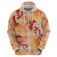Orange Palaka Hawaii Aloha Zip Hoodie Koi Pond Mix Japanese Maple - Polynesian Pride