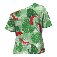 Lime Palaka Hawaii Aloha Cross Shoulder Shirt Koi Pond Mix Monstera LT7 - Polynesian Pride