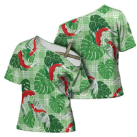 Lime Palaka Hawaii Aloha Cross Shoulder Shirt Koi Pond Mix Monstera LT7 - Polynesian Pride