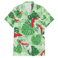 Lime Palaka Hawaii Aloha Family Matching Long Sleeve Bodycon Dress and Hawaiian Shirt Koi Pond Mix Monstera - Polynesian Pride