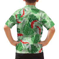 Lime Palaka Hawaii Aloha Family Matching Off The Shoulder Long Sleeve Dress and Hawaiian Shirt Koi Pond Mix Monstera - Polynesian Pride