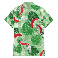 Lime Palaka Hawaii Aloha Family Matching Off Shoulder Maxi Dress and Hawaiian Shirt Koi Pond Mix Monstera - Polynesian Pride