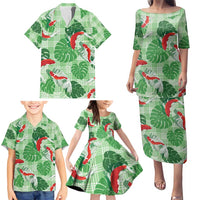 Lime Palaka Hawaii Aloha Family Matching Puletasi and Hawaiian Shirt Koi Pond Mix Monstera LT7 - Polynesian Pride