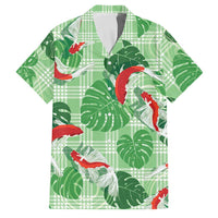Lime Palaka Hawaii Aloha Family Matching Puletasi and Hawaiian Shirt Koi Pond Mix Monstera LT7 Dad's Shirt - Short Sleeve Lime Green - Polynesian Pride