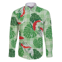 Lime Palaka Hawaii Aloha Family Matching Puletasi and Hawaiian Shirt Koi Pond Mix Monstera LT7 Dad's Shirt - Long Sleeve Lime Green - Polynesian Pride