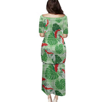 Lime Palaka Hawaii Aloha Family Matching Puletasi and Hawaiian Shirt Koi Pond Mix Monstera LT7 - Polynesian Pride