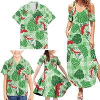 Lime Palaka Hawaii Aloha Family Matching Summer Maxi Dress and Hawaiian Shirt Koi Pond Mix Monstera - Polynesian Pride