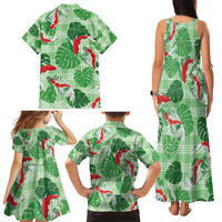 Lime Palaka Hawaii Aloha Family Matching Tank Maxi Dress and Hawaiian Shirt Koi Pond Mix Monstera - Polynesian Pride