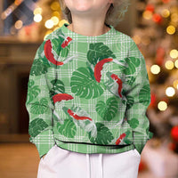 Lime Palaka Hawaii Aloha Kid Ugly Christmas Sweater Koi Pond Mix Monstera LT7 - Polynesian Pride