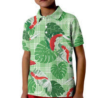 Lime Palaka Hawaii Aloha Kid Polo Shirt Koi Pond Mix Monstera LT7 Kid Lime Green - Polynesian Pride