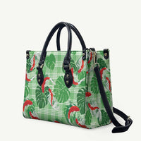 Lime Palaka Hawaii Aloha Leather Bag Koi Pond Mix Monstera - Polynesian Pride