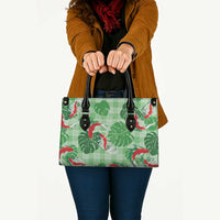 Lime Palaka Hawaii Aloha Leather Bag Koi Pond Mix Monstera - Polynesian Pride