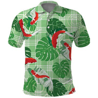 Lime Palaka Hawaii Aloha Polo Shirt Koi Pond Mix Monstera - Polynesian Pride