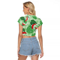Lime Palaka Hawaii Aloha Raglan Cropped T Shirt Koi Pond Mix Monstera - Polynesian Pride