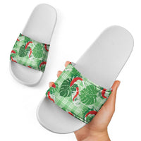 Lime Palaka Hawaii Aloha Slide Sandals Koi Pond Mix Monstera - Polynesian Pride