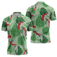 Lime Palaka Hawaii Aloha Zipper Polo Shirt Koi Pond Mix Monstera - Polynesian Pride