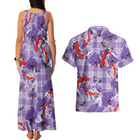Lavender Palaka Hawaii Aloha Couples Matching Tank Maxi Dress and Hawaiian Shirt Koi Pond Mix Orchids - Polynesian Pride