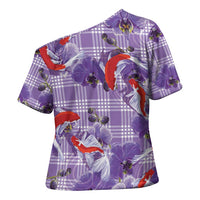Lavender Palaka Hawaii Aloha Cross Shoulder Shirt Koi Pond Mix Orchids - Polynesian Pride