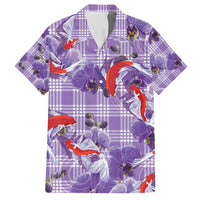 Lavender Palaka Hawaii Aloha Family Matching Long Sleeve Bodycon Dress and Hawaiian Shirt Koi Pond Mix Orchids - Polynesian Pride