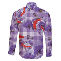 Lavender Palaka Hawaii Aloha Family Matching Long Sleeve Bodycon Dress and Hawaiian Shirt Koi Pond Mix Orchids - Polynesian Pride