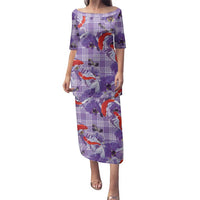 Lavender Palaka Hawaii Aloha Family Matching Puletasi and Hawaiian Shirt Koi Pond Mix Orchids - Polynesian Pride