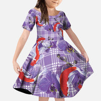Lavender Palaka Hawaii Aloha Family Matching Short Sleeve Bodycon Dress and Hawaiian Shirt Koi Pond Mix Orchids - Polynesian Pride