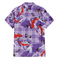 Lavender Palaka Hawaii Aloha Family Matching Short Sleeve Bodycon Dress and Hawaiian Shirt Koi Pond Mix Orchids - Polynesian Pride