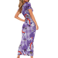 Lavender Palaka Hawaii Aloha Family Matching Short Sleeve Bodycon Dress and Hawaiian Shirt Koi Pond Mix Orchids - Polynesian Pride