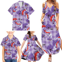 Lavender Palaka Hawaii Aloha Family Matching Summer Maxi Dress and Hawaiian Shirt Koi Pond Mix Orchids - Polynesian Pride