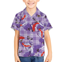 Lavender Palaka Hawaii Aloha Hawaiian Shirt Koi Pond Mix Orchids LT7 - Polynesian Pride