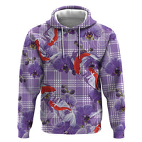 Lavender Palaka Hawaii Aloha Hoodie Koi Pond Mix Orchids - Polynesian Pride