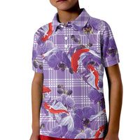 Lavender Palaka Hawaii Aloha Kid Polo Shirt Koi Pond Mix Orchids LT7 Kid Purple - Polynesian Pride