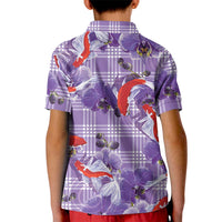 Lavender Palaka Hawaii Aloha Kid Polo Shirt Koi Pond Mix Orchids LT7 - Polynesian Pride