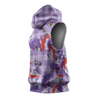 Lavender Palaka Hawaii Aloha Sleeveless Hoodie Koi Pond Mix Orchids - Polynesian Pride