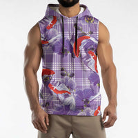 Lavender Palaka Hawaii Aloha Sleeveless Hoodie Koi Pond Mix Orchids - Polynesian Pride