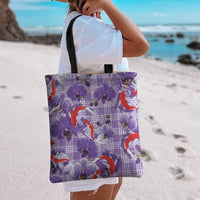 Lavender Palaka Hawaii Aloha Tote Bag Koi Pond Mix Orchids - Polynesian Pride