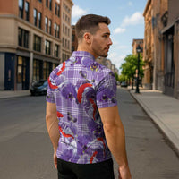 Lavender Palaka Hawaii Aloha Zipper Polo Shirt Koi Pond Mix Orchids LT7 - Polynesian Pride