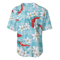 Turquoise Palaka Hawaii Aloha Baseball Jersey Koi Pond Mix Plumeria LT7 - Polynesian Pride