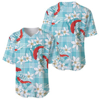 Turquoise Palaka Hawaii Aloha Baseball Jersey Koi Pond Mix Plumeria LT7 - Polynesian Pride