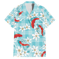 Turquoise Palaka Hawaii Aloha Family Matching Long Sleeve Bodycon Dress and Hawaiian Shirt Koi Pond Mix Plumeria - Polynesian Pride