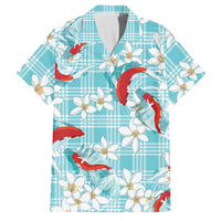 Turquoise Palaka Hawaii Aloha Family Matching Off Shoulder Maxi Dress and Hawaiian Shirt Koi Pond Mix Plumeria - Polynesian Pride