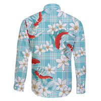 Turquoise Palaka Hawaii Aloha Family Matching Off Shoulder Maxi Dress and Hawaiian Shirt Koi Pond Mix Plumeria - Polynesian Pride